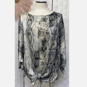 lola & sophie New York Satin Snakeskin Dolman Sleeve Front Tie Gray Top USA S